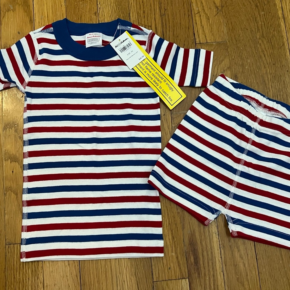 NWT Hanna Andersson Striped Red, White & Blue Short John PJs 90cm